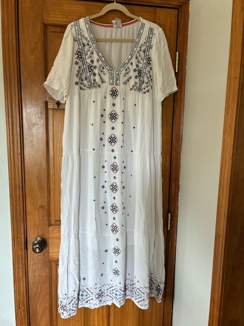 Knox Rose White Maxi Dress with Navy & Rust Embroidery